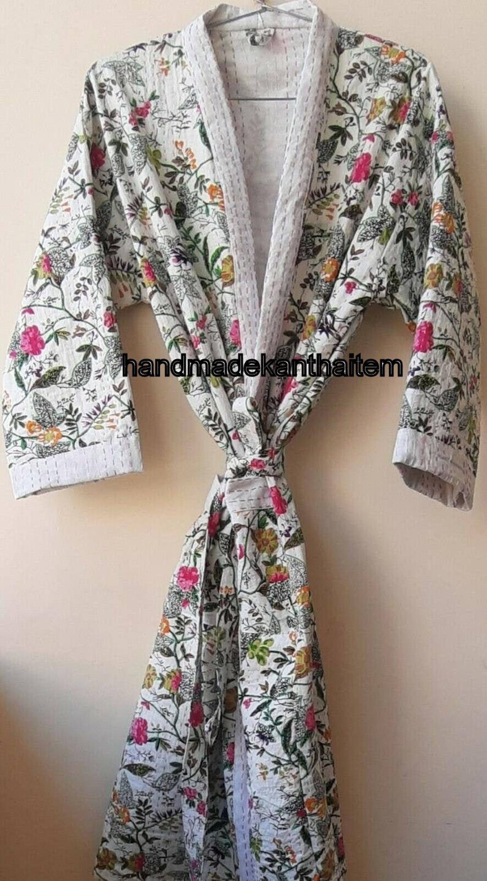 Indian Cotton Kantha Stitched Kimono Jacket Kimono Cardigan | Etsy How To Make A Kimono From A Bed Sheet