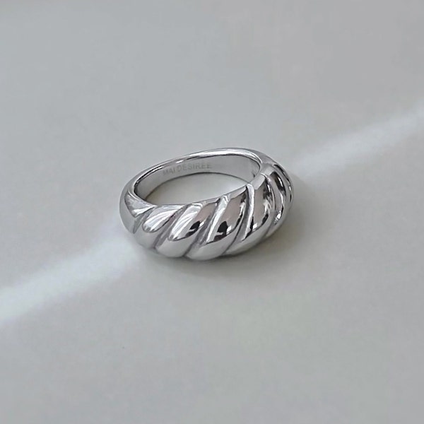 Silver dome croissant ring, silver plated tarnish free waterproof jewelry, silver dome ring, silver stack ring, silver modern jewelry rings