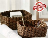 3PCS Wicker Rattan Storage Basket - Makeup Cosmetics Storage Box - Household Sundries Toys Organizer Basket - Rectangle Rattan Woven Basket