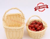 Handmade Rattan Woven Carrying Baskets - Flower Fruit Storage Baskets - Wedding Party Decor - Rattan Handicrafts - Handwoven Gift Baskets