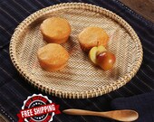 Handmade Wicker Bamboo Storage Basket - Vintage Style Bamboo Tea Tray - Eco-friendly Natural Bamboo Fruit Food Storage Tray For Home Kitchen