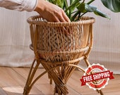 Natural Rattan Stand Plant Flower Pots - Display Flowerpot Baskets - Rustic Home Decor - Vintage Plant Basket - Decorative Rattan Flower Pot