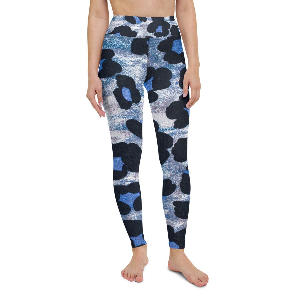 Blue Black Leopard Print Leggings Yoga Leggings High Waist Gym - Etsy UK