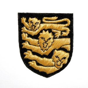 UK 3 Lion Shield Bullion Blazer Badge Hand Embroidered sewn on Black Felt