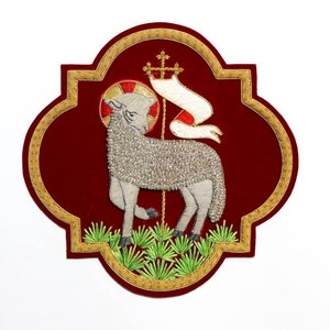 Catholic Church Lamb of God Emblem for Vestment Applique, Agnus Die