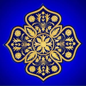 Greek Liturgical Very Fine Embroidered Gold Cross Applique For Vestment