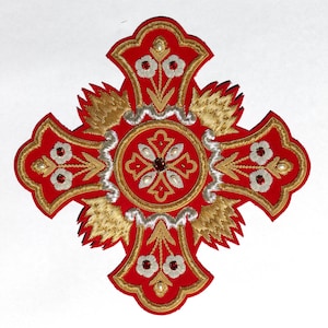 Greek Liturgical Embroidered Gold and Silver Cross Applique For Vestment