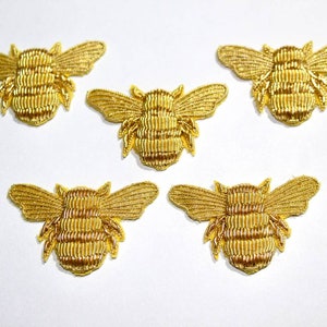 Fashionable Small Bee Brooches, Bullion embroidered, Set of 5