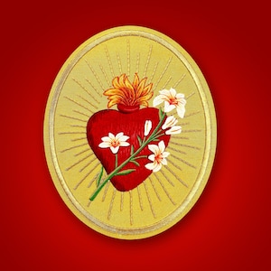 Chaste Heart of St. Joseph, hand embroidered crest / applique, threadart embroidery