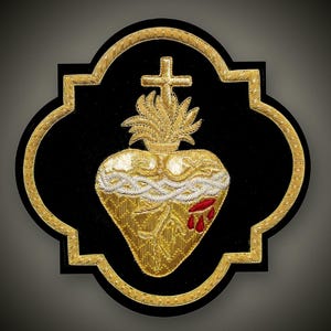 Sacred Heart Applique For Catholic Vestment On Black Velvet