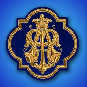 Exclusive The Virgin Mary - Marian Emblem Hand Embroidered Liturgical Church for Vestment - fine metallic wire embroidery