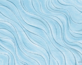 Hand-Painted Digital Fine Art Watercolor Painting on Canvas: Ocean Waves. Giclee Print/Canvas.