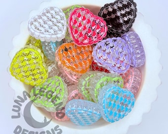 Transparent Heart Beads with Houndstooth Pattern Mix – Colorful Acrylic Hearts for DIY Pens, Jewelry & Crafts