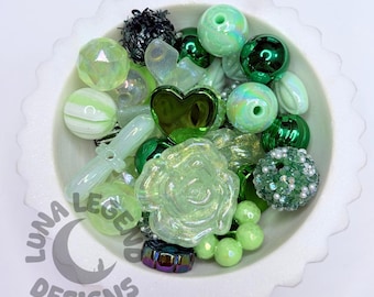 Green Acrylic Beads Mix – Assorted Green Craft Beads for DIY Pens, Jewelry & Crafts – 50g