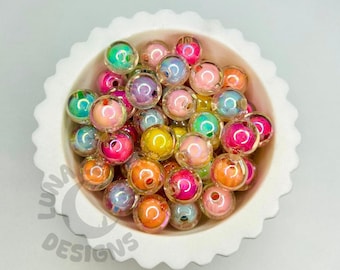 14mm Double Layer Acrylic Sparkling Beads Mix – Round Acrylic Beads for Pens, Keychains, Phone Charms, Crafts & DIY Projects