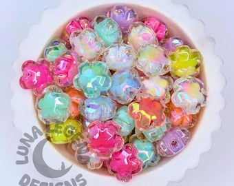 Double Layer Flower Beads Mix – Layered Floral Acrylic Beads – Cute Craft Beads
