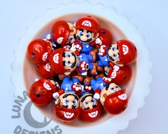 3D Plumber Character Silicone Bead – Cartoon Focal Bead for DIY Pens, Keychains, Jewelry & Crafts – 1 pc