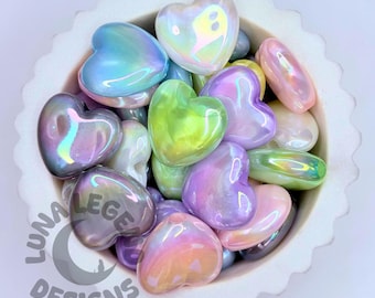 Colorful UV 3D Heart Beads – Glossy Acrylic Heart Beads for DIY Pens, Jewelry & Crafts