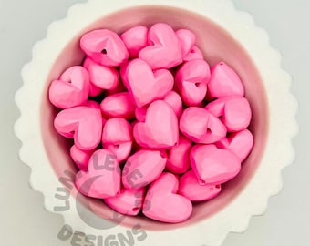 Pink Matte Faceted Heart Beads – Acrylic Heart Beads for DIY Pens, Keychains, Jewelry & Crafts