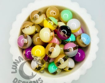 15.5mm Gold Leaf Acrylic Beads: Duo Color Round Beads for DIY Crafts
