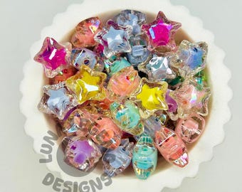 Double Layer Faceted Star Beads Mix – Acrylic Star Beads with Dimensional Cut for DIY Pens, Keychains, Jewelry & Crafts