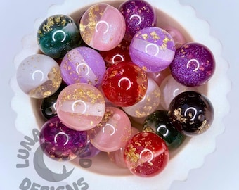 20mm Gold Leaf Glitter Beads Mix – Sparkly Acrylic Beads – Luxury Craft Beads