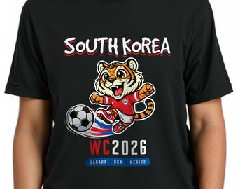South Korea -  2026 Youth Soccer T-Shirt, Korean Tiger Cartoon Mascot Tee