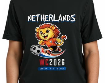 Netherlands -  2026 Youth Soccer T-Shirt, Lion Cartoon Mascot Tee