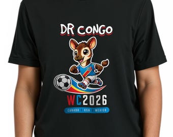 DR Congo -  2026 Youth Soccer T-Shirt, Okapi Cartoon Mascot Tee