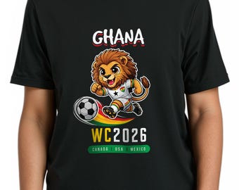 Ghana -  2026 Youth Soccer T-Shirt, Lion Cartoon Mascot Tee
