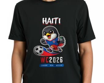 Haiti -  2026 Youth Soccer Shirt, Hispaniolan Trogon Bird Cartoon Tee, Kids Fan Top