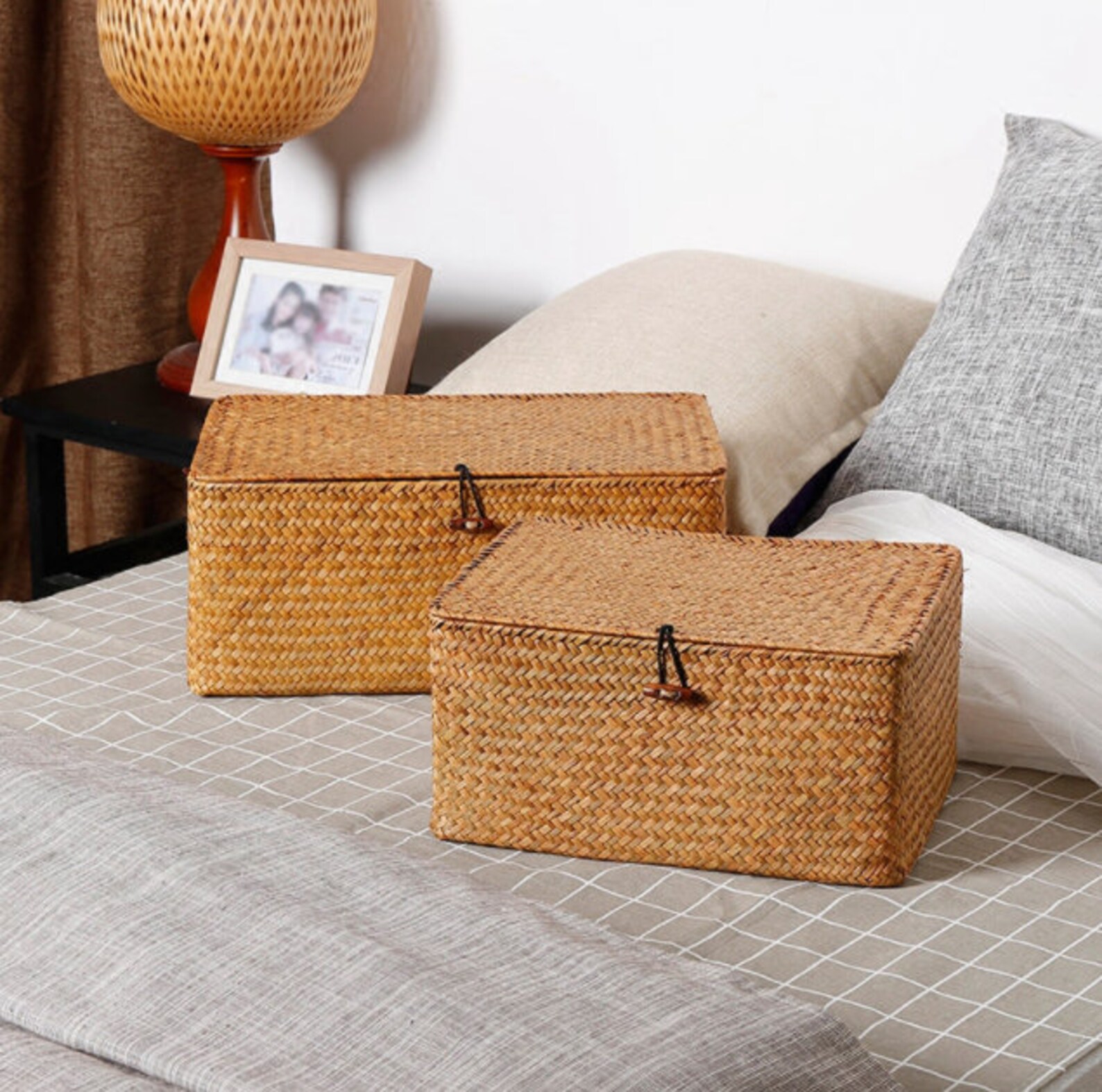 Cesta de almacenamiento de ratán con tapa Caja organizadora | Etsy