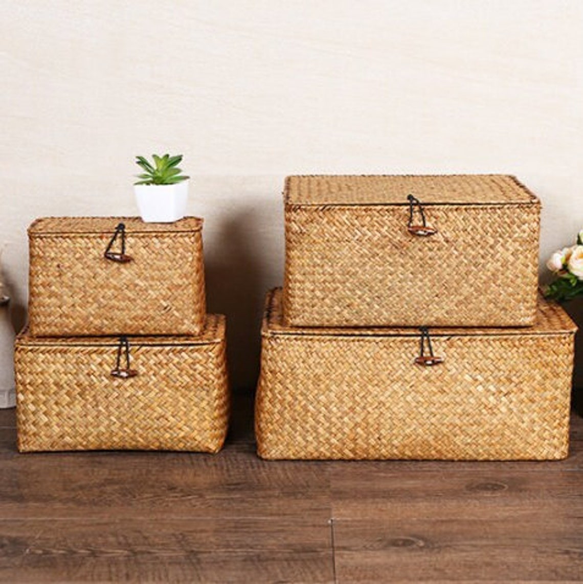 Cesta de almacenamiento de ratán con tapa Caja organizadora | Etsy