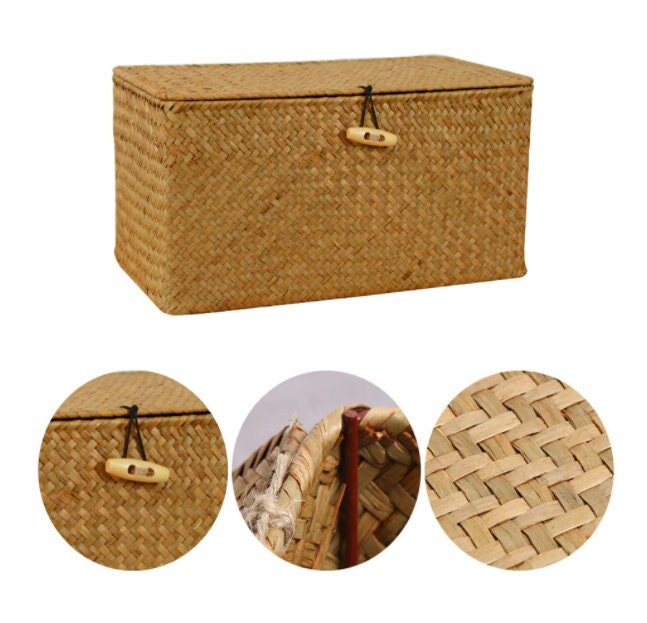 Cesta de almacenamiento de ratán con tapa Caja organizadora | Etsy