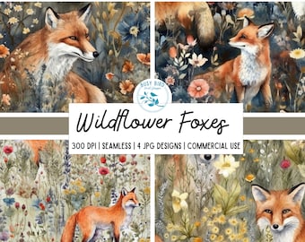 Wildflower Fox Seamless Pattern Digital Paper | Foxes Scrapbook Papers Instant Download | Printable Pattern Commercial Use License Nature