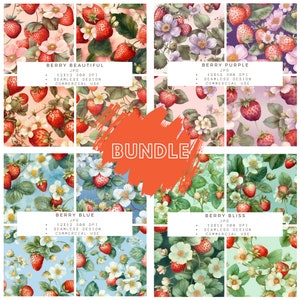 BUNDLE di 16 carta digitale acquerello fragole fragole, sfondi senza cuciture carta stampabile per uso commerciale bacche floreali