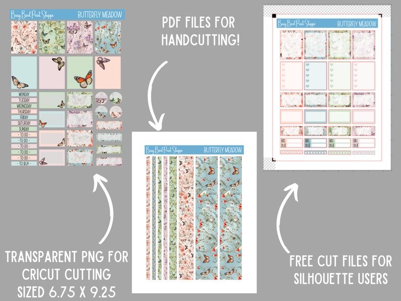 Butterfly Weekly Printable Planner Stickers, Vertical EC Sticker Kit ...
