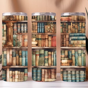 Watercolor Bookcase 20oz Straight Tumbler Wrap Bookshelf Instant Download File for Sublimation Book Lover