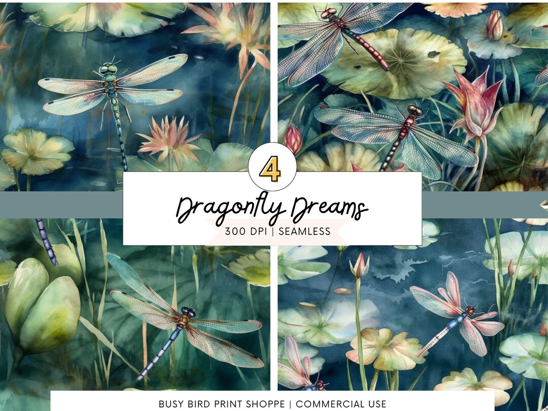Dragonfly Seamless Pattern Digital Paper Dragonflies Scrapbook Papers ...