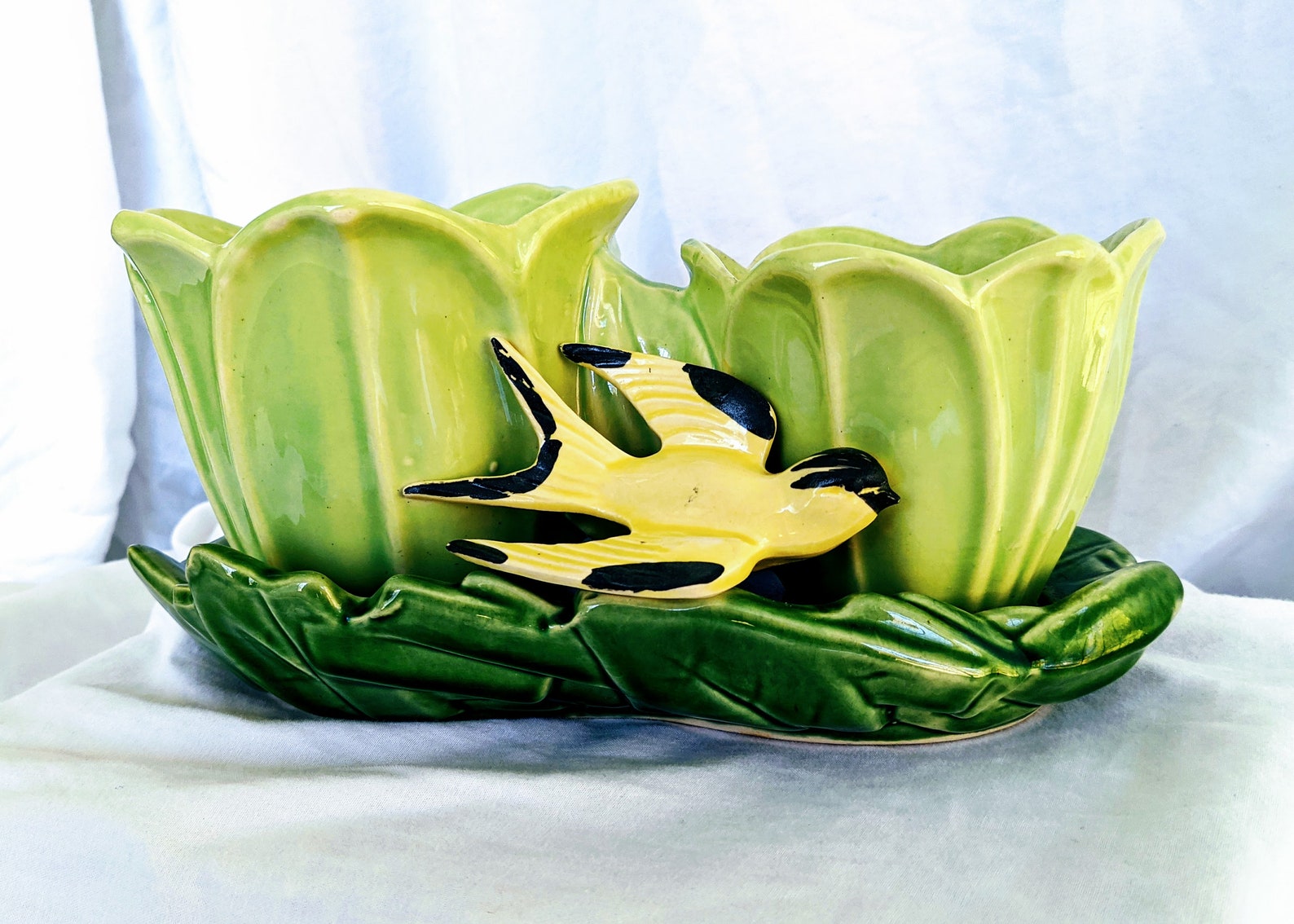 McCoy Double Tulip Planter with Bird Vintage/Mid Century | Etsy