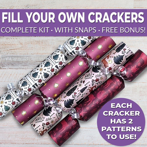 6 Christmas crackers w/ snaps. Fill your own DIY Christmas cracker kit with snaps, jokes, & hats, for adults and kids