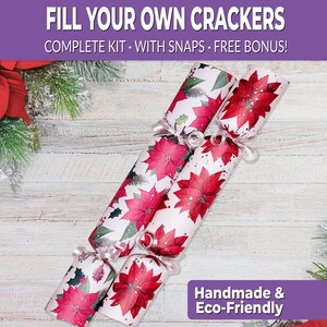 6 Eco Friendly Christmas crackers w/ snaps. Fill your own DIY Christmas cracker kit with snaps, jokes, & hats, for adults and kids