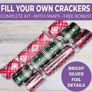6 Eco Friendly Christmas crackers w/ snaps. Fill your own DIY Christmas cracker kit with snaps, jokes, & hats, for adults and kids