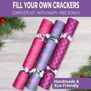 6 Eco Friendly Christmas crackers w/ snaps. Fill your own DIY Christmas cracker kit with snaps, jokes, & hats, for adults and kids