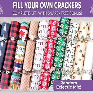 6 Eco Friendly Eclectic Random Christmas crackers w/ snaps. Fill your own DIY Xmas cracker kit w/ snaps, jokes, & hats, for adults and kids