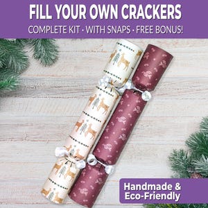 6 Eco Friendly Christmas crackers w/ snaps. Fill your own DIY Christmas cracker kit with snaps, jokes, & hats, for adults and kids