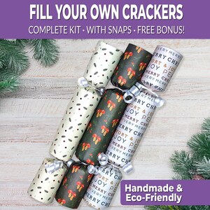 6 Eco Friendly Christmas crackers w/ snaps. Fill your own DIY Christmas cracker kit with snaps, jokes, & hats, for adults and kids