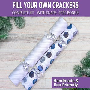 6 Eco Friendly Christmas crackers w/ snaps. Fill your own DIY Christmas cracker kit with snaps, jokes, & hats, for adults and kids