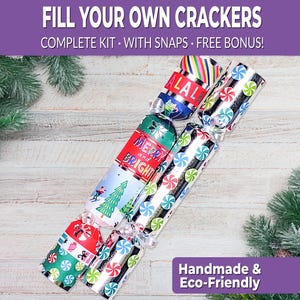 6 Eco Friendly Christmas crackers w/ snaps. Fill your own DIY Christmas cracker kit w/snaps, jokes, & hats, Silver Foil, for adults and kids