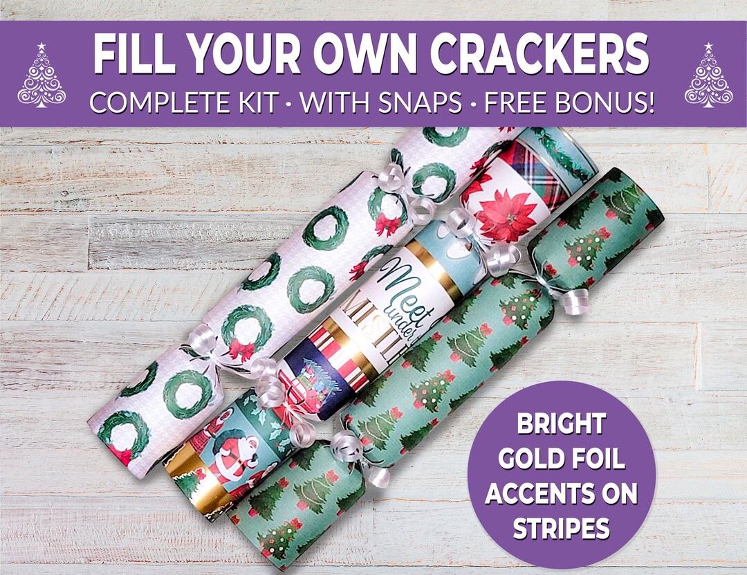 6 Christmas Crackers W/ Snaps. Fill Your Own DIY Christmas